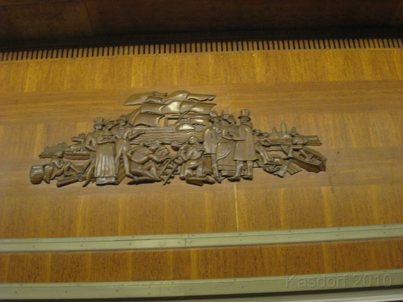 Queen Mary 2010 0505.JPG - Carvings around the room. Depict different periods in sailing.